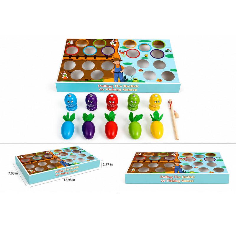 2-in-1 Wooden Fishing & Pull Carrot Game
